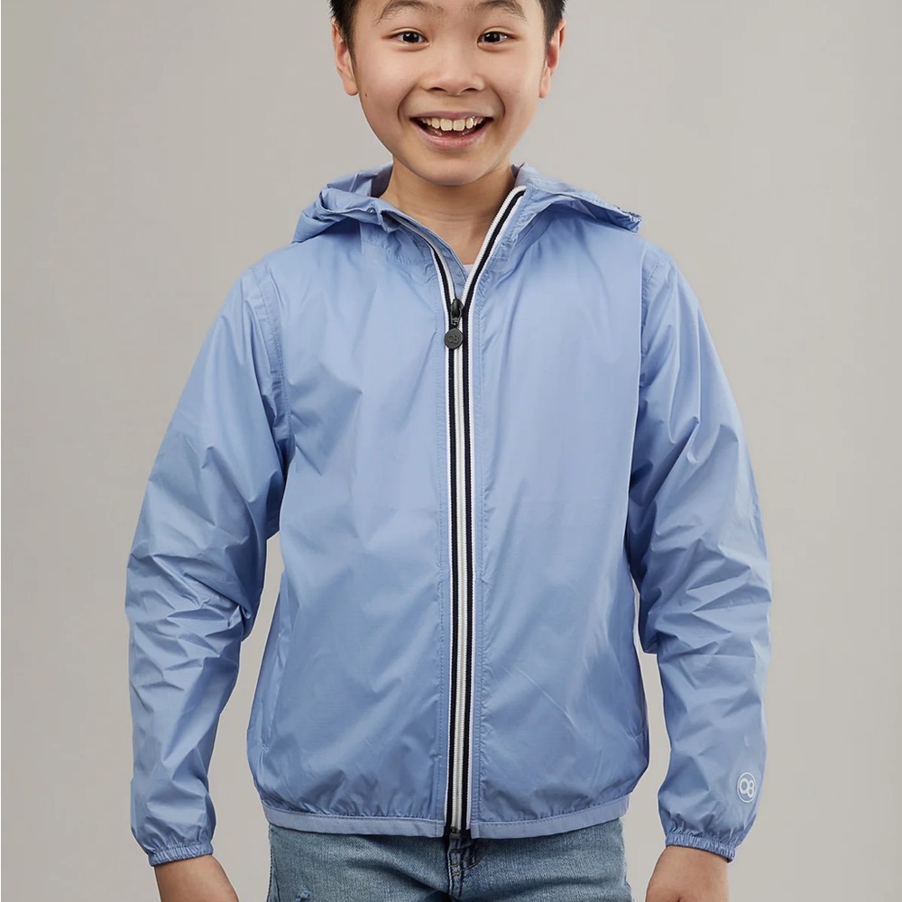 O8 Kids Powder Blue Full Zip Packable Rain Jacket / Windbreaker